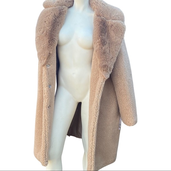 LIGHT BROWN/TAN NEW YORK & COMPANY WINTER FUR COAT WITH FULL FUR COLLAR NWT - Picture 4 of 6